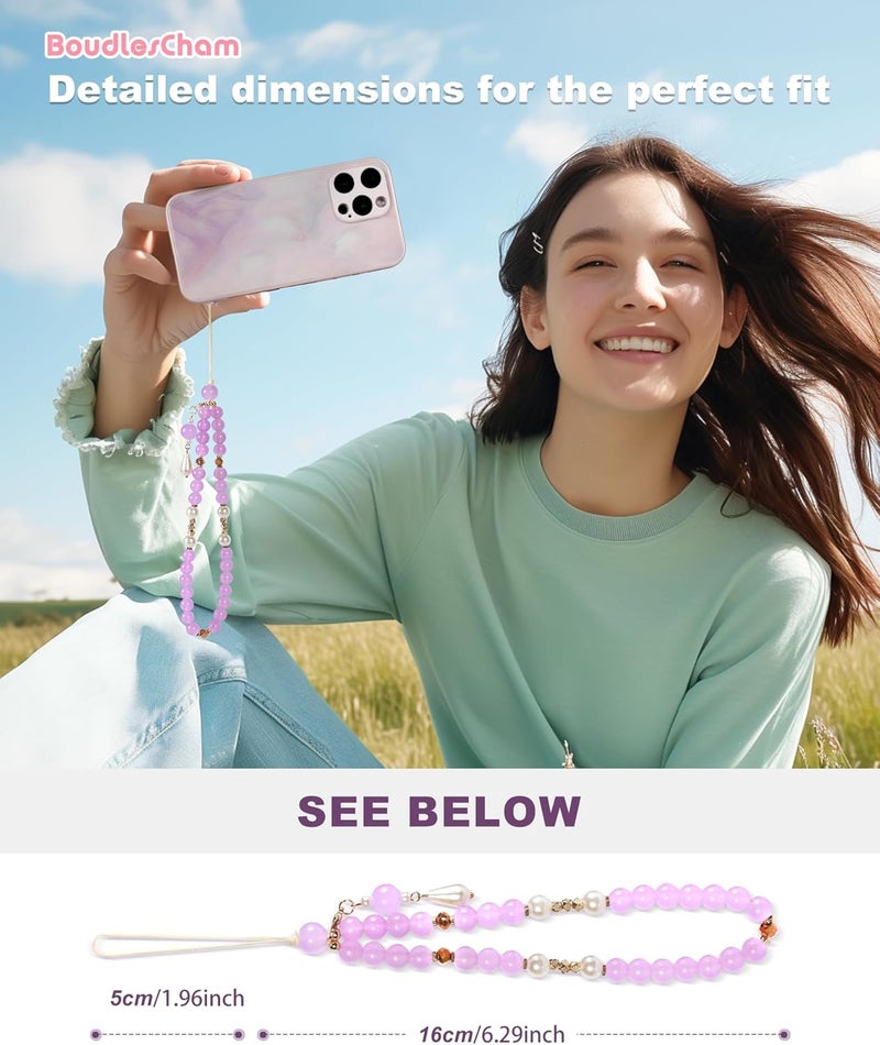 BoudlesCham Phone Charm – Cute Pearl Beaded Wrist Strap for Women, Aesthetic Phone Chain Wristlet for iPhone, Pixel, Camera & More, Perfect for Gifts, Birthdays & Holidays(Purple) - Image 5
